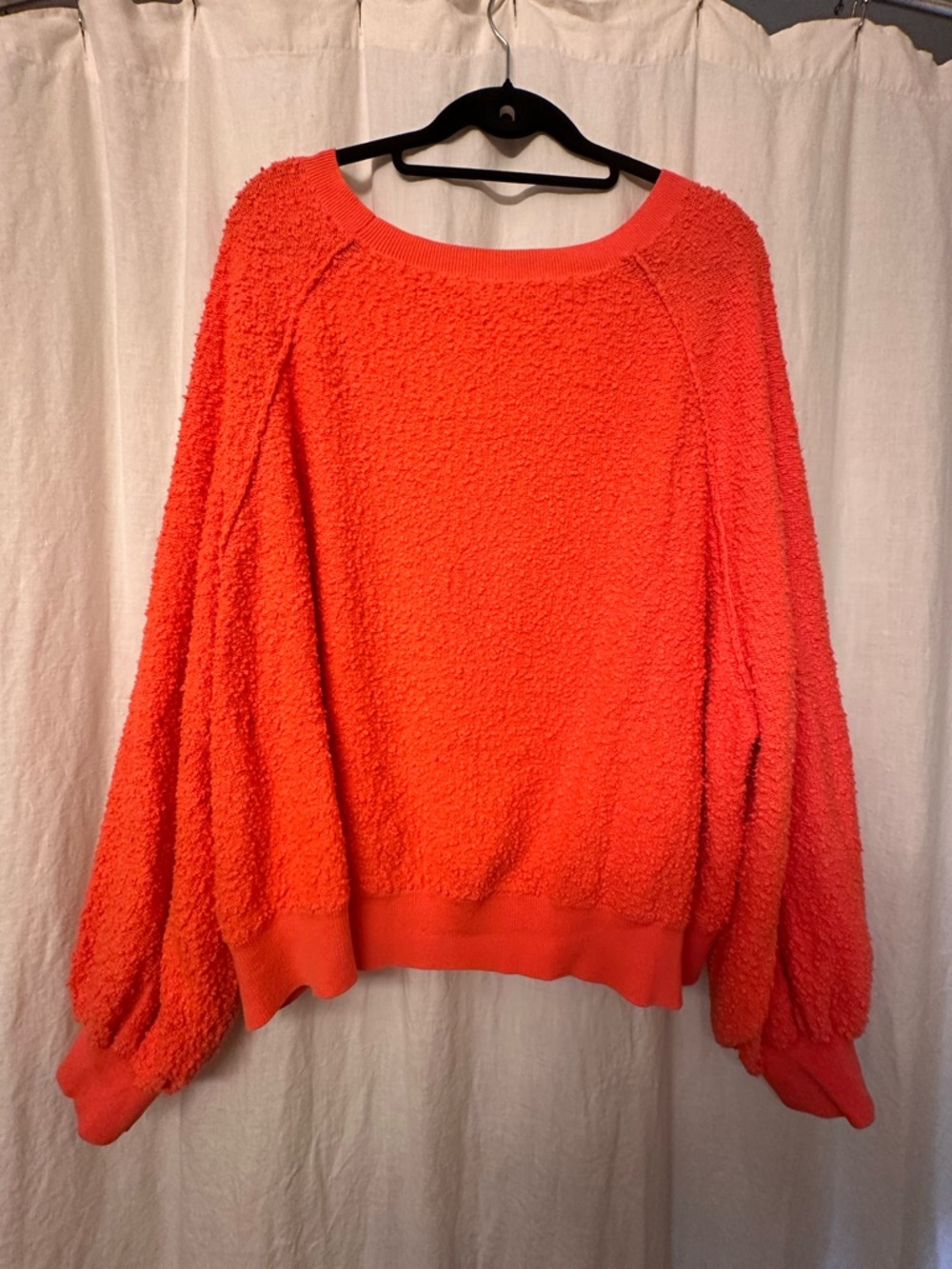 Free People Bright Coral Orange Bouclé Scoop Neck Sweater